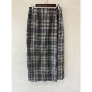 Vtg Vintage Field Gear Wool Plaid White Gray Maxi Long Wrap Skirt Women’s 10